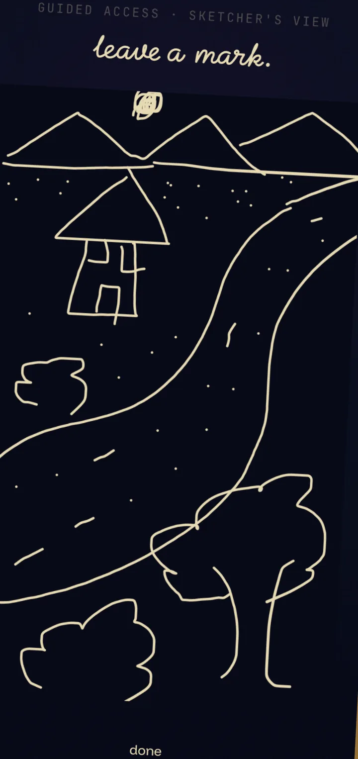 the leave-a-mark sketching view in memento.sky where a friend draws on their own star